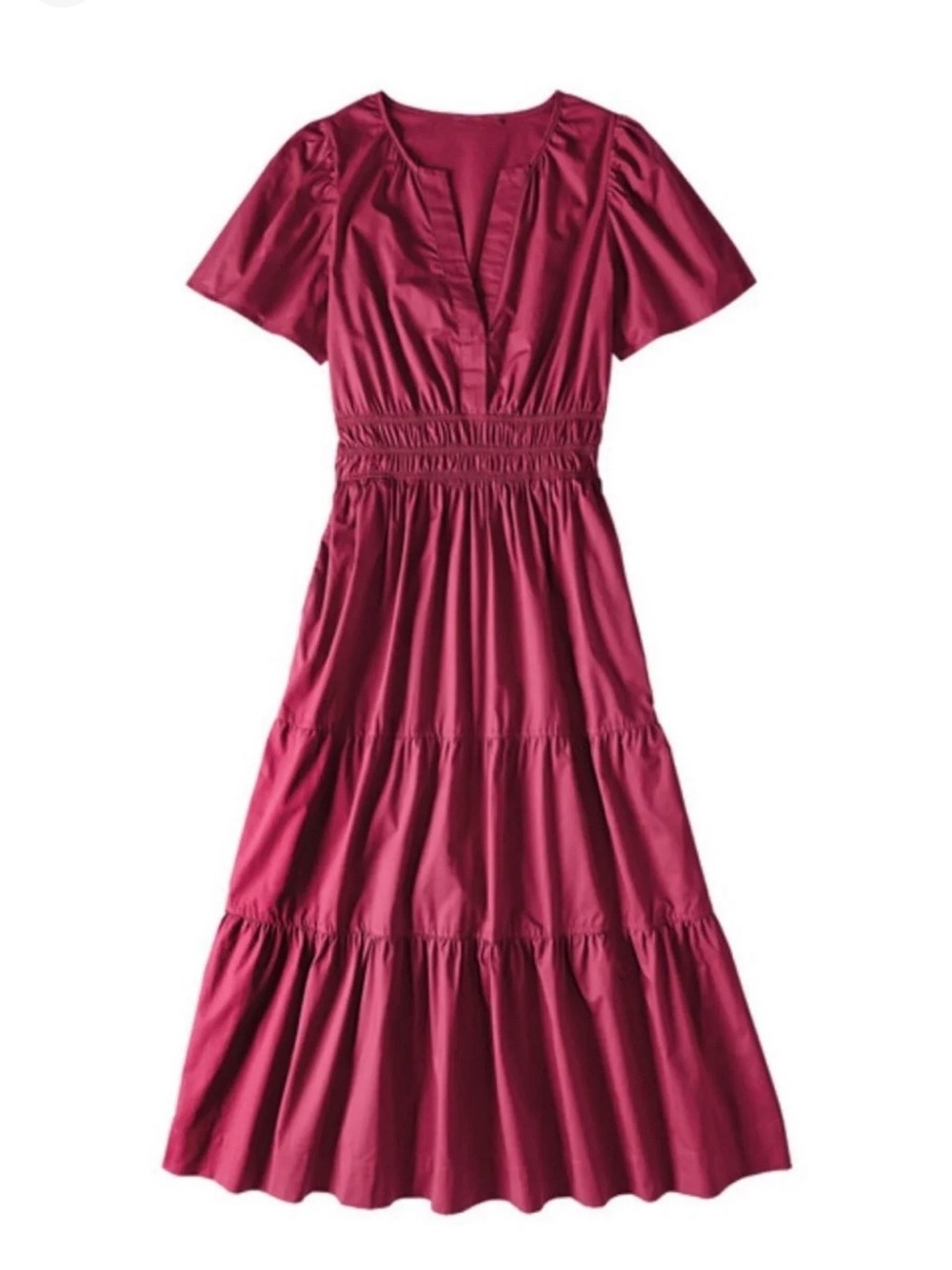 Serra maroon women’s cotton tiered maxi dress pockets - NWOT Sz m